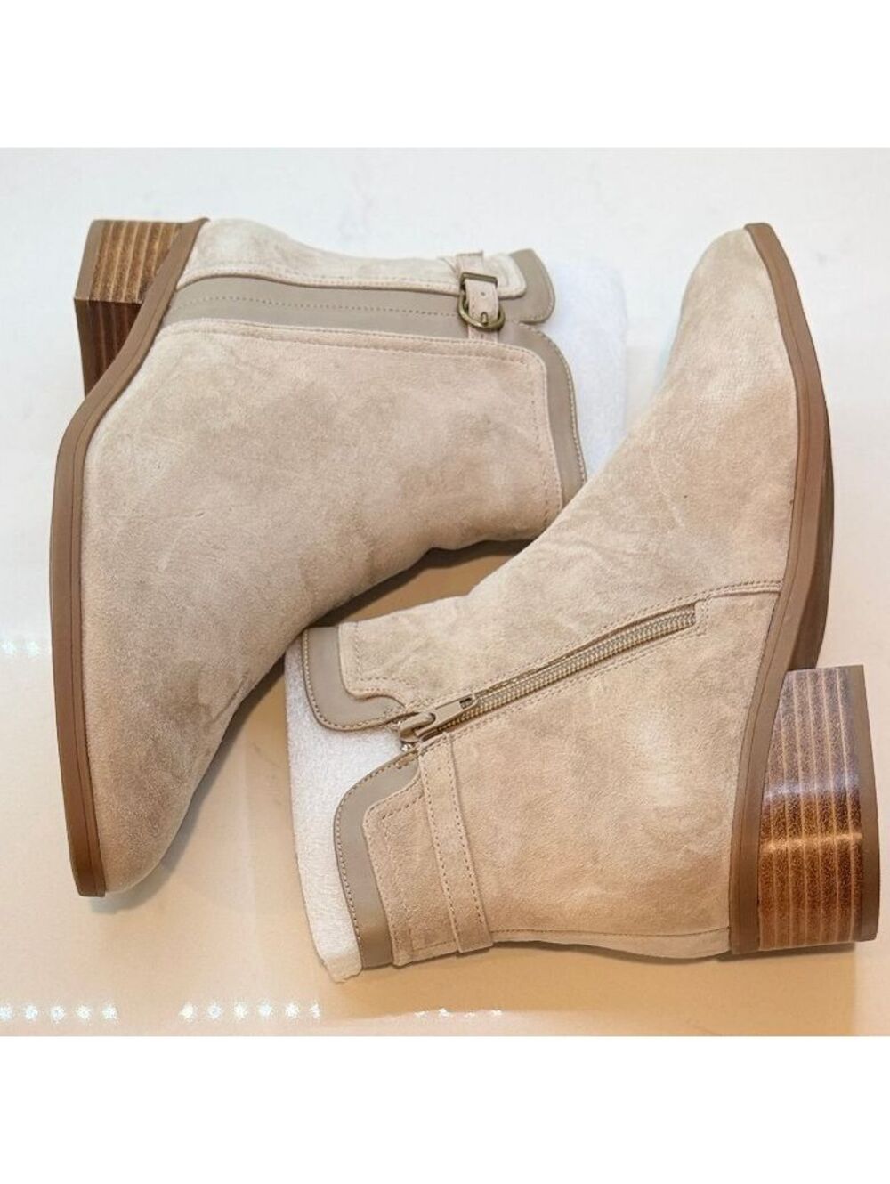 Bella Vita Almond Suede Beatrice Side Buckle Booties Women Size 12